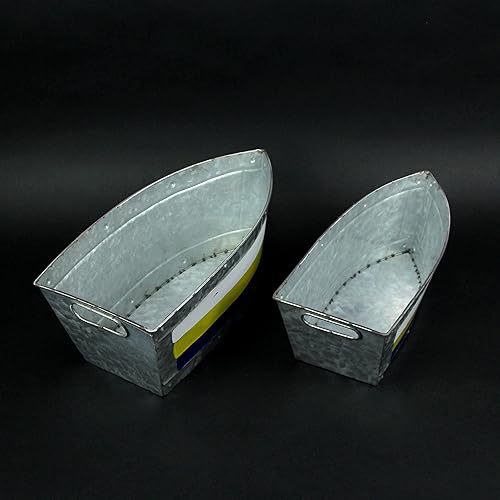 Miniatura 8 de Juego de 2 macetas de metal galvanizado para barcos  Elegantes tinas de flores para interior y exterior  Abalorio marinero  Decoración náutica para