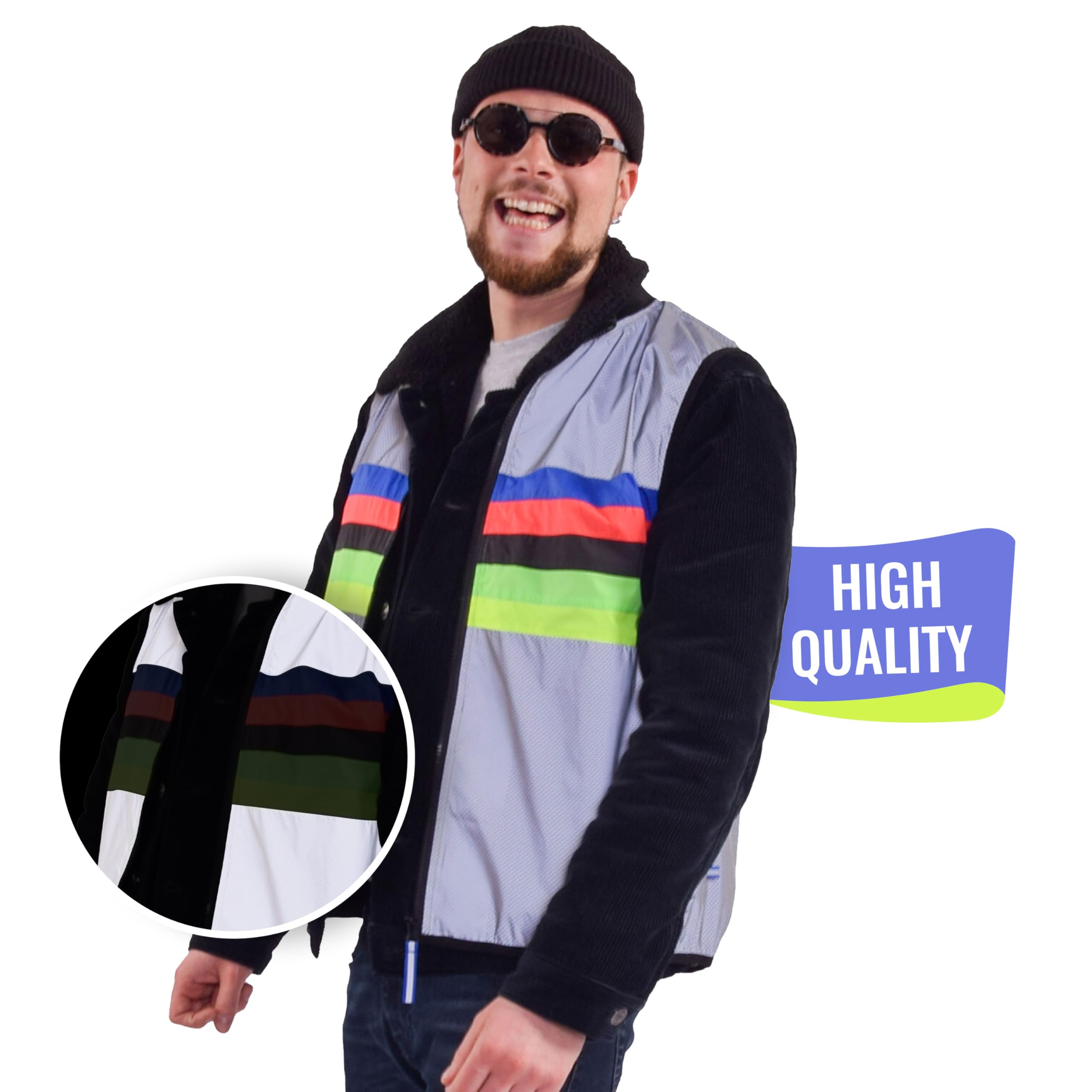 gofluo. - Chaleco reflectante Darkchamp - Chaleco reflectante - Chaleco reflectante - Visible en la oscuridad para excursionistas, correr, bicicleta - Grey Reflective -, gris, L