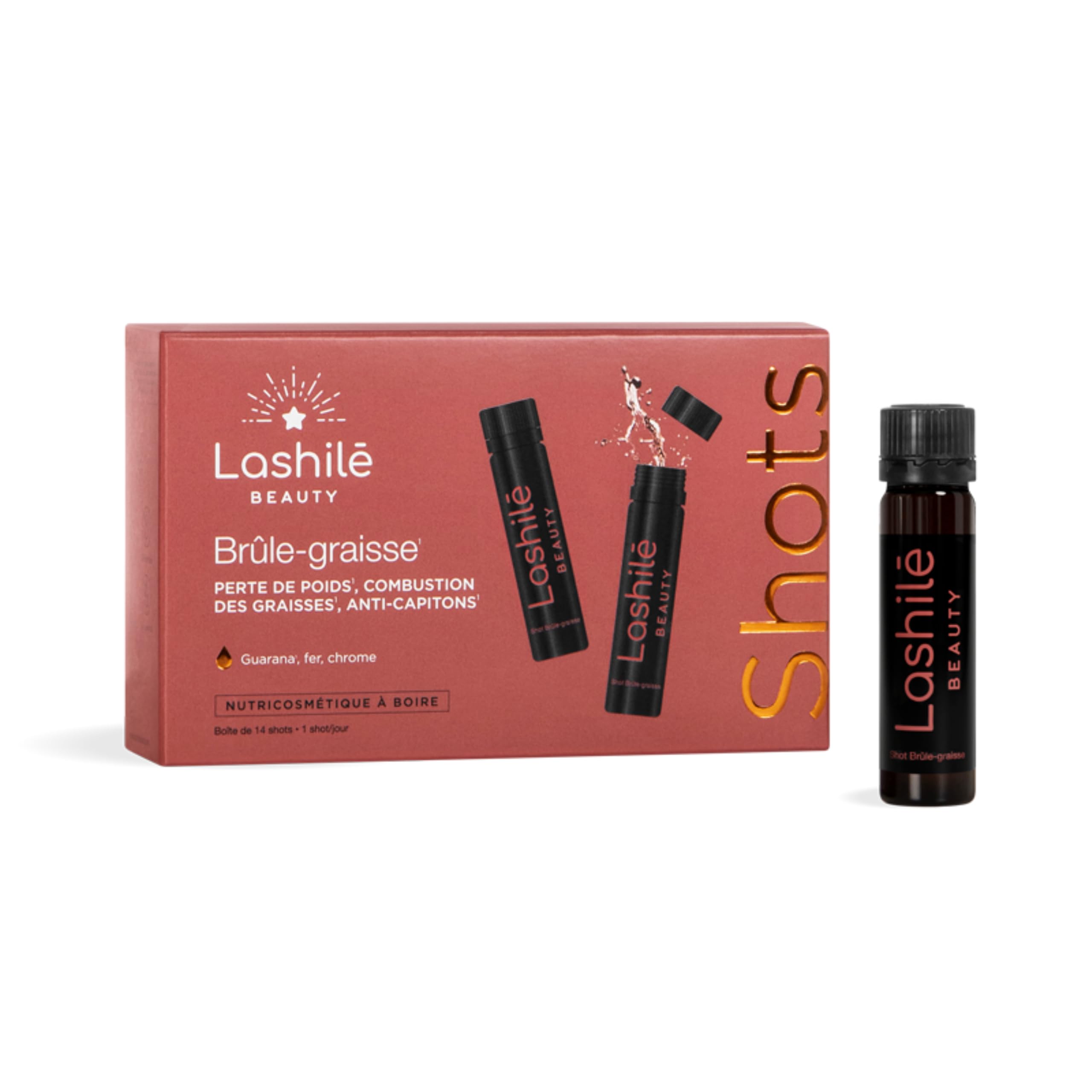 Lashilé Beauty- Shots Minceur à Boire 14 Jours- Guarana, Fer, Chrome- Complément Alimentaire Perte de Poids- Vegan Sans Sucres- Goût Pêche Mangue - Programme 14 Jours