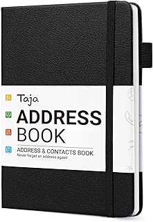 Taja Address Book with Alphabetical Tabs,Hardcover Address Book Large Print for Record Contacts, Small Address Book to Store All Your Important Informations in One Place - Black