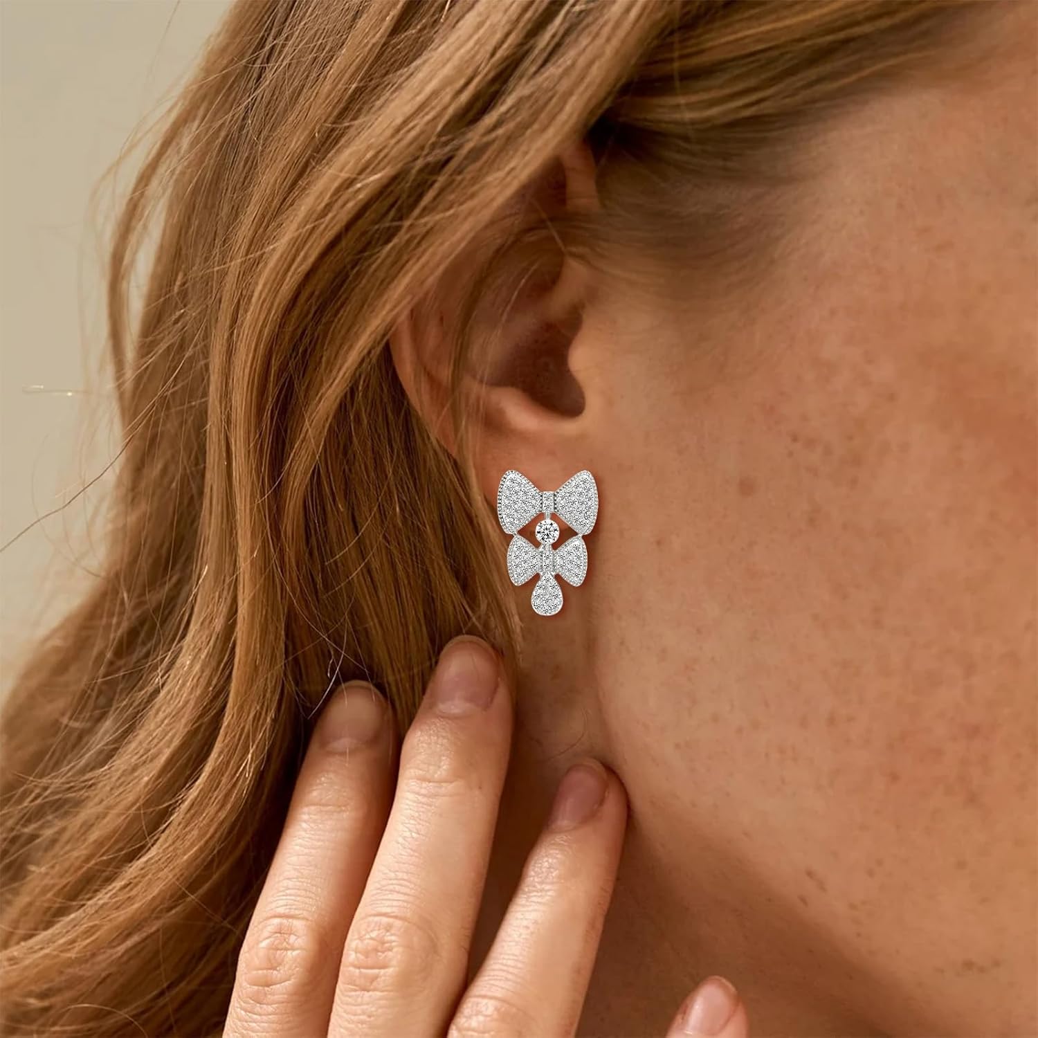 Bow Earrings for Women Ribbon Dangle Drop Gold Silver Hoop Cute Simple Dainty Statement Rhinestone Crystal Cubic Zirconia Jewelry Gifts - Image 3
