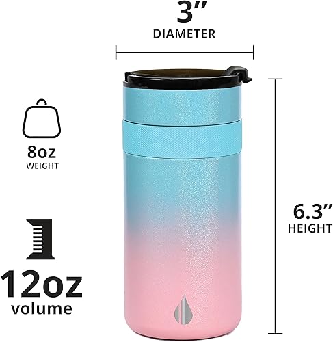 Miniatura 2 de Elemental Duo-Sip - Vaso de café 2 en 1 de 12 onzas, a prueba de fugas, con tapa abatible para enfriar latas delgadas, vasos aislados de triple