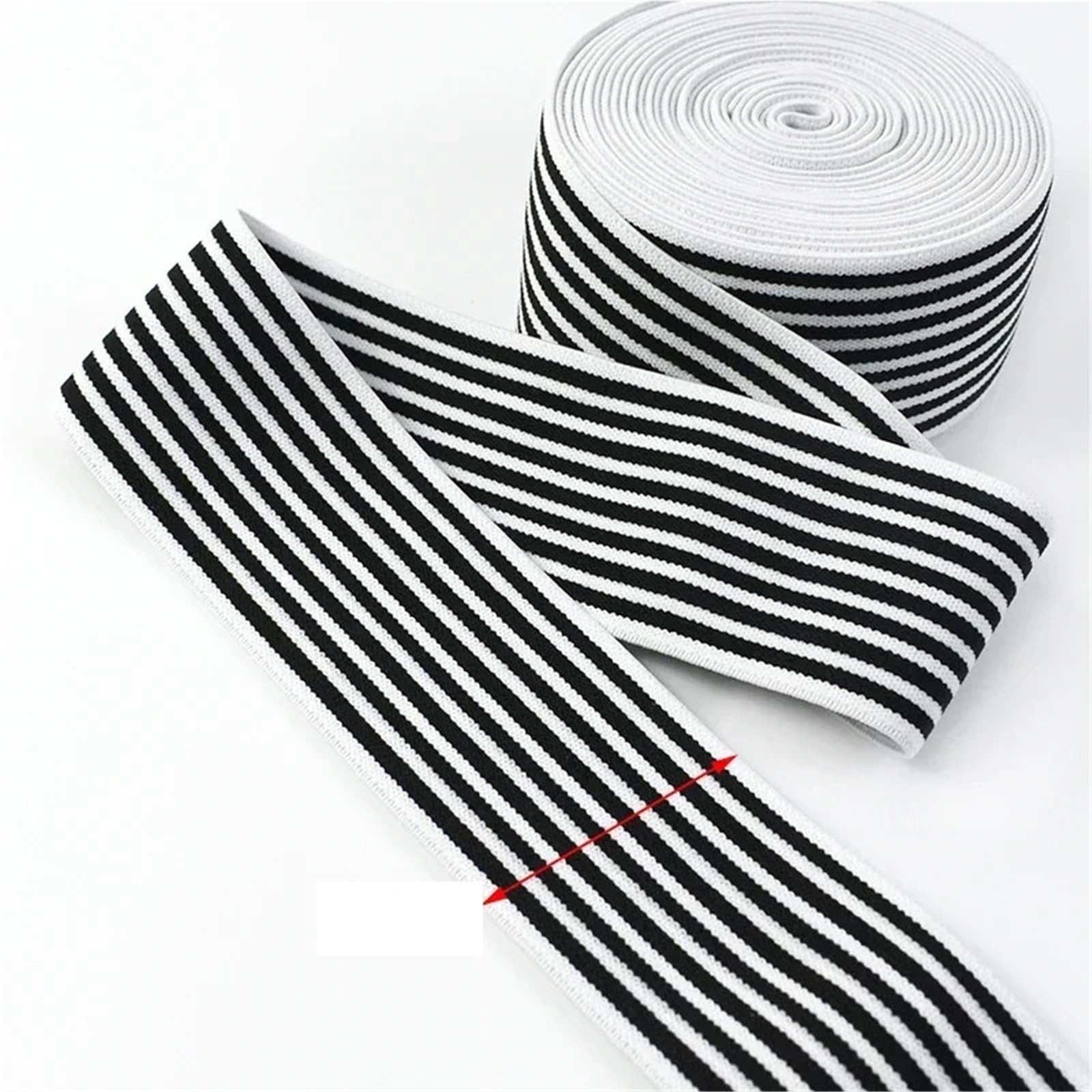 Banda Elástica de Nailon Bandas elásticas de nailon a rayas 2/5/10M | Cintas de goma for ropa, cinta elástica for decoración de pantalones, accesorios de costura DIY(WhiteBlack-F-50mm,10Meters)