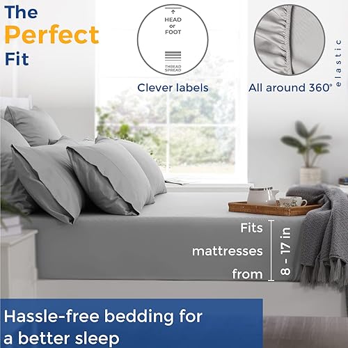 Vista 67 de THREAD SPREAD Hotel Collection - Juego de sábanas de 600 hilos de algodón egipcio, satinado, 4 piezas, Blanco, King