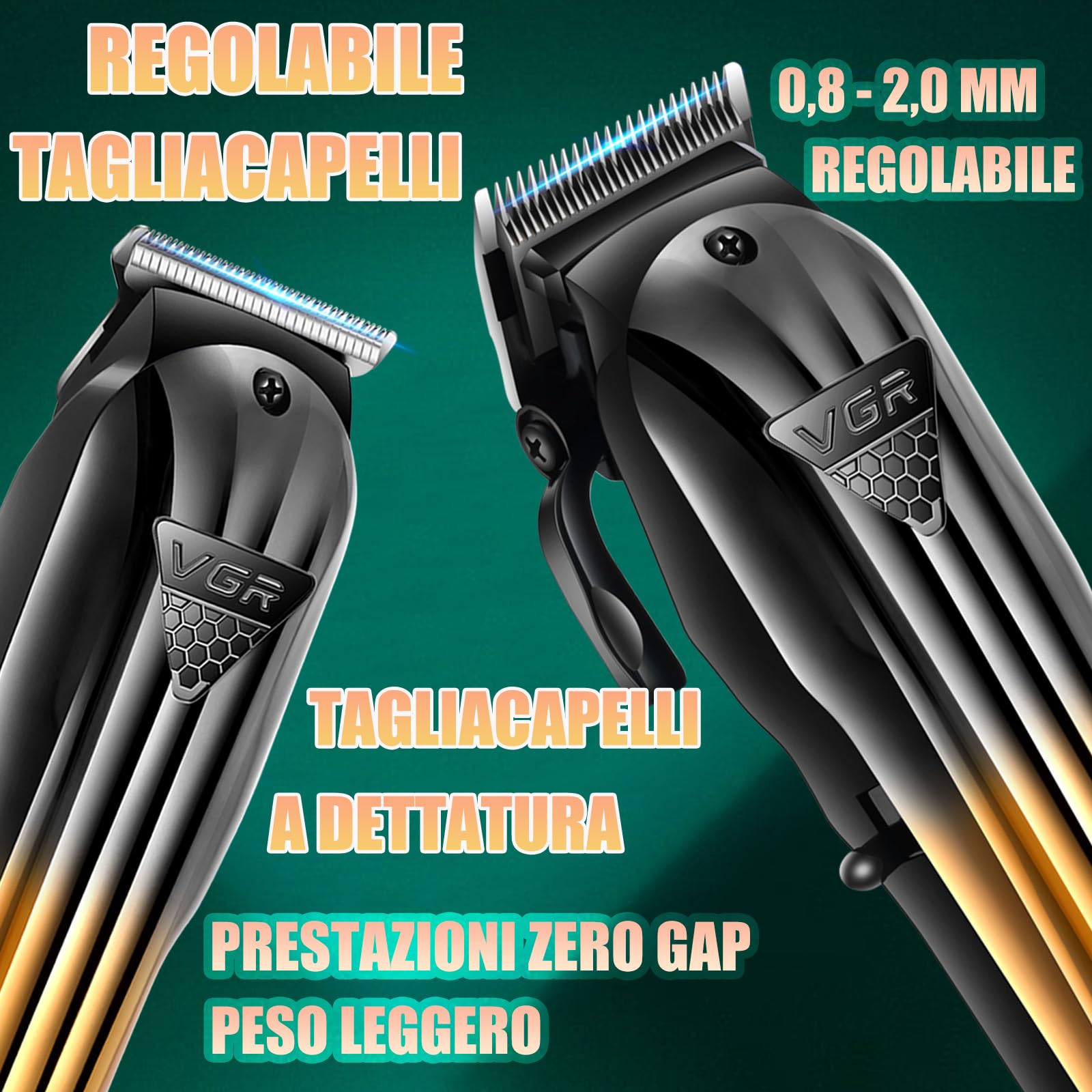 VGR 644 Tagliacapelli Professionale per Uomini, Tondeuse per Barba Senza Fili & Rasoi Elettrici, Kit di Taglio per Barbiere Ricaricabile da 3 Pezzi con Display LED