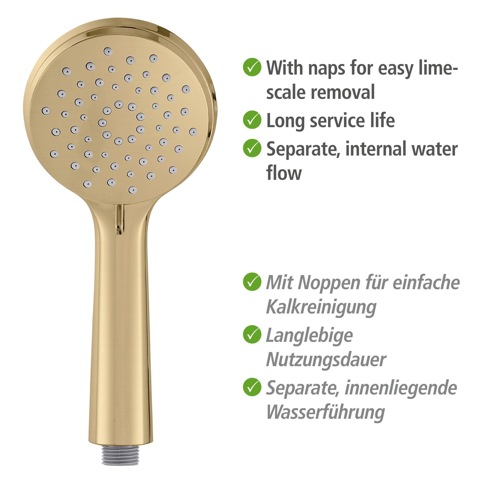 Wenko | Douche-stange inox Ø10 cm, 66 cm fixe et 150 cm flexibles, or mat