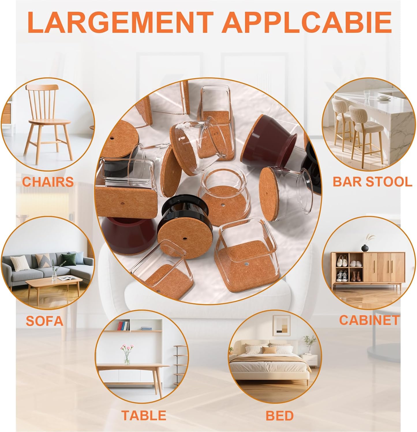 Ansible 24 pcs Square Large Chair Leg Floor Protectors, Furniture Felt Pads Silicone Covers caps for Chairs,Chair Leg Protectors for Hardwood Floors (Large fit:1'' to 1-5/8'')