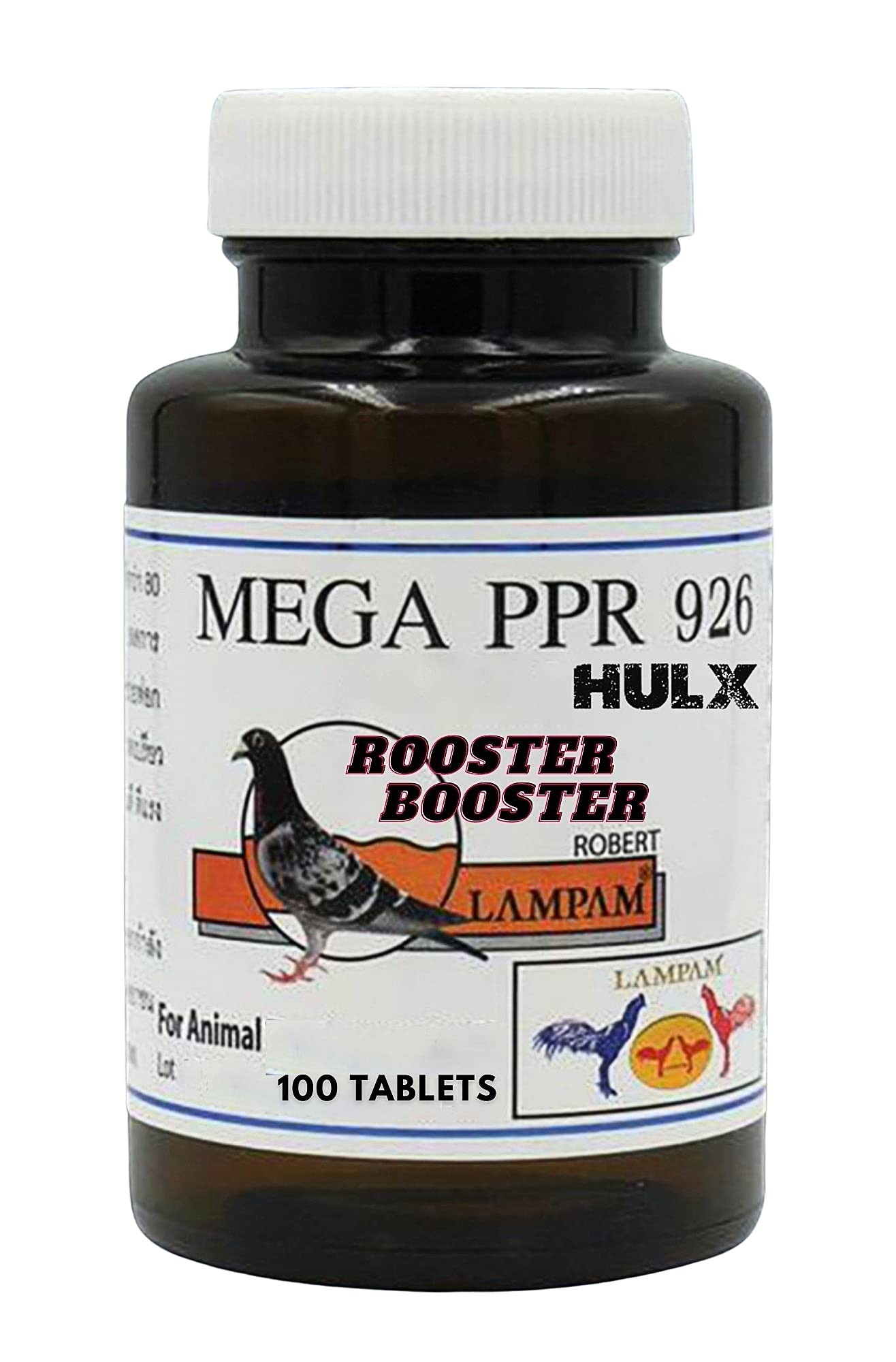 HULX MEGA PPR 926 100 Tablets, Rooster Booster Vitamins Health Chicken Supplement Vitamin B Complex & 80 Type Herbal Extract Support Blood, Endurance Energy Power Feed Bird Hen Food