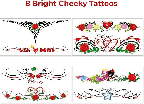 8 Sexy Naughty Temporary Tattoos for Women Ladies - Adult Fun for Lower Back Legs Arms Stomach