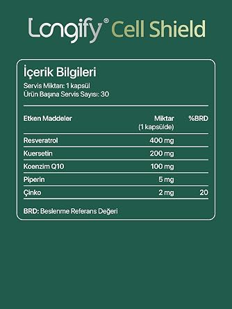 Cell Shield Trans Resveratrol, Koenzim Q10, Kuersetin, Piperin, Çinko Takviye Edici Gıda 30 Kapsül