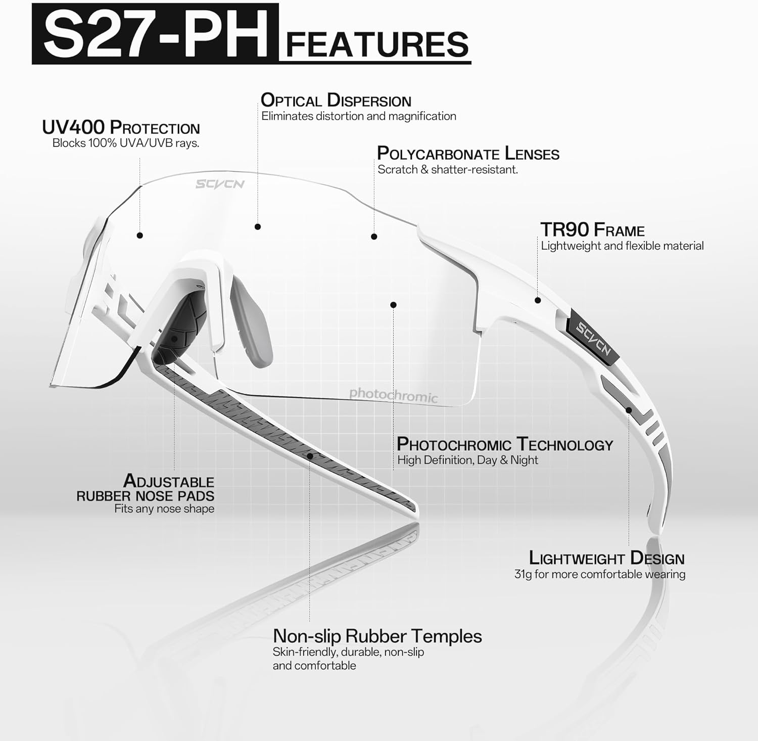 SCVCN Photochromic Cycling Glasses Sports Sunglasses Men Women Clear Bicycle MTB UV400 Protection TR90 Frame Bike - Image 4