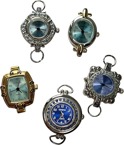 Juego de 5 piezas coloridas y vibrantes con diseño de cara de reloj para abalorios y fabricación de joyas (verde azulado)