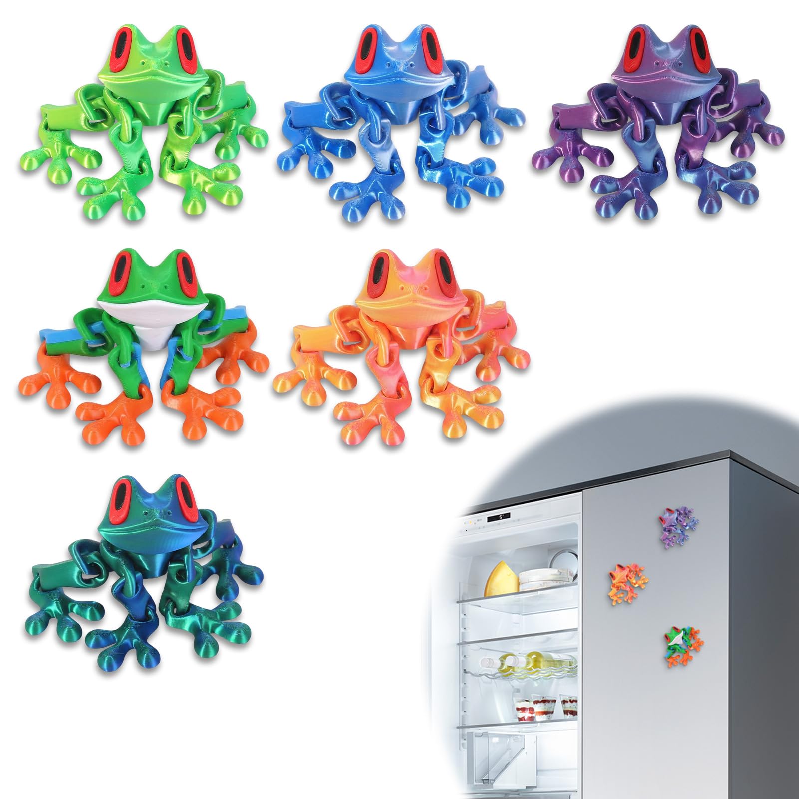Photo 1 of Aphohome 6Pcs Three-Dimensional Printed Magnetic Frog Fridge Magnets, Realistic Articulated Frogs, Movable Joint 3D Printed Animals, Magnetic Frogs for Refrigerator, Cute Kitchen Accessories