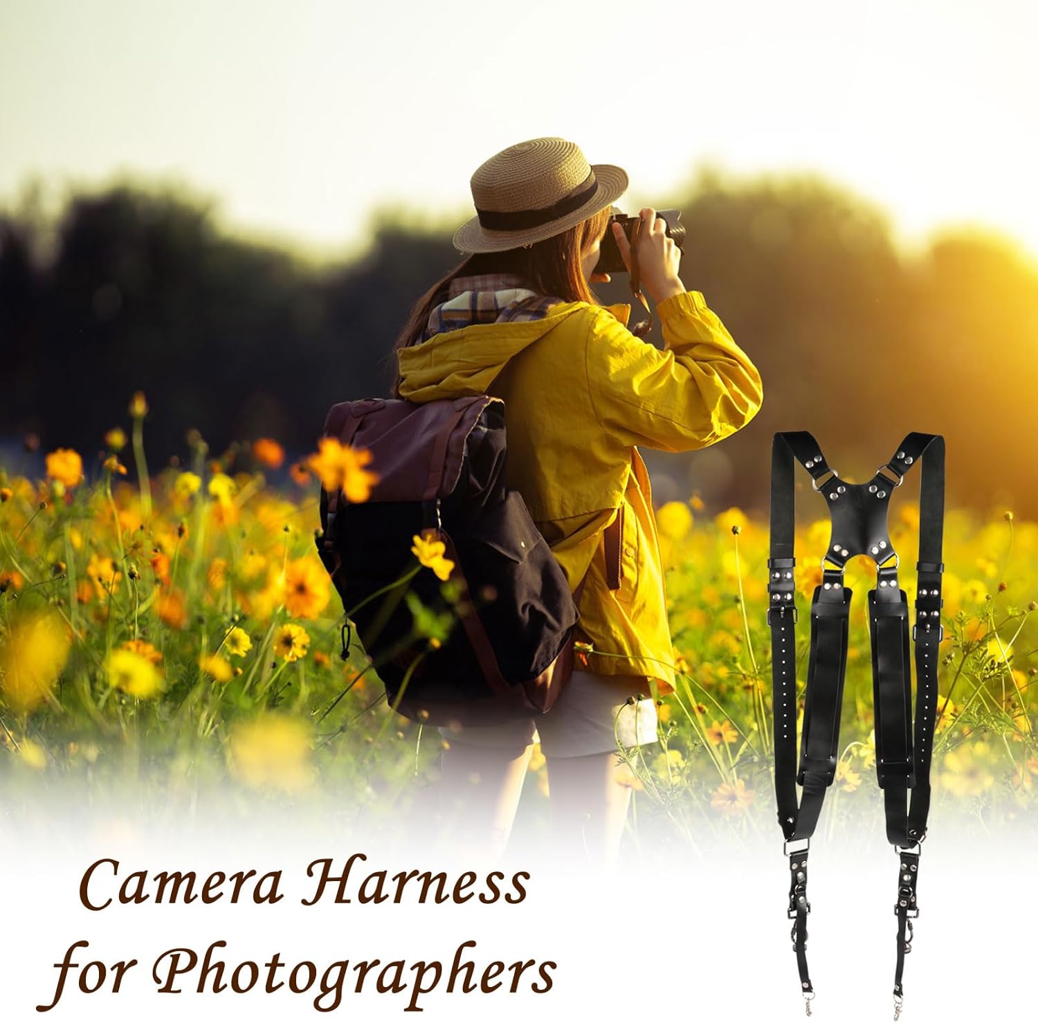 Kasla Camera Strap, Camera Straps for Photographers, Leather Dual Camera Strap for Two DSLR/SLR Cameras (Black)