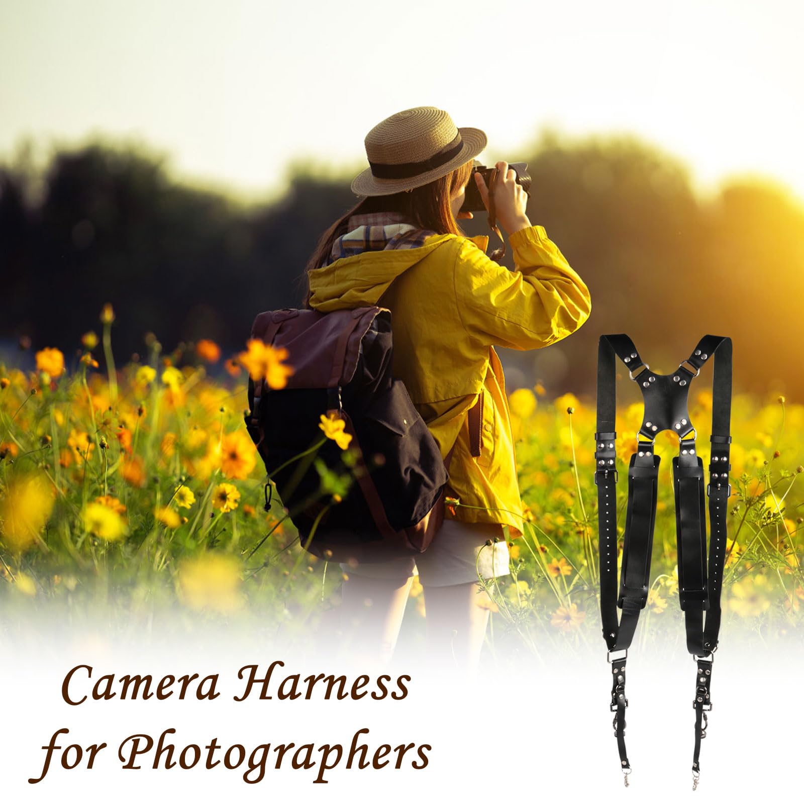 Kameragurt für 2 Kameras,Leder kamera gurt für DSLR-/SLR-Kameras,Verstellbare doppelte Schultergurte Geeignet für Outdoor-Fotografie