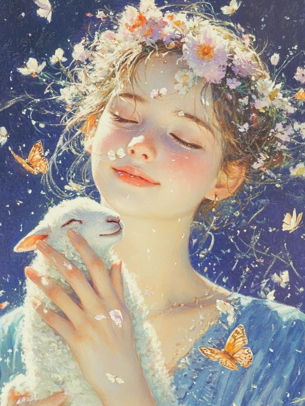 RKFLGEW 14CT Cross Stitching Kit Woman and Sheep Preprinted Fabric Cross Stitch DIY Art Needlecrafts Embroidery Kits for Adults Beginners 40x50cm