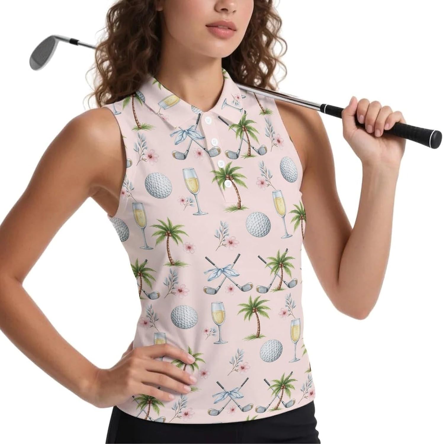 Women's Golf Shirt Sleeveless V Neck Tank Tops Wicking Tennis Athletic Polo Shirts