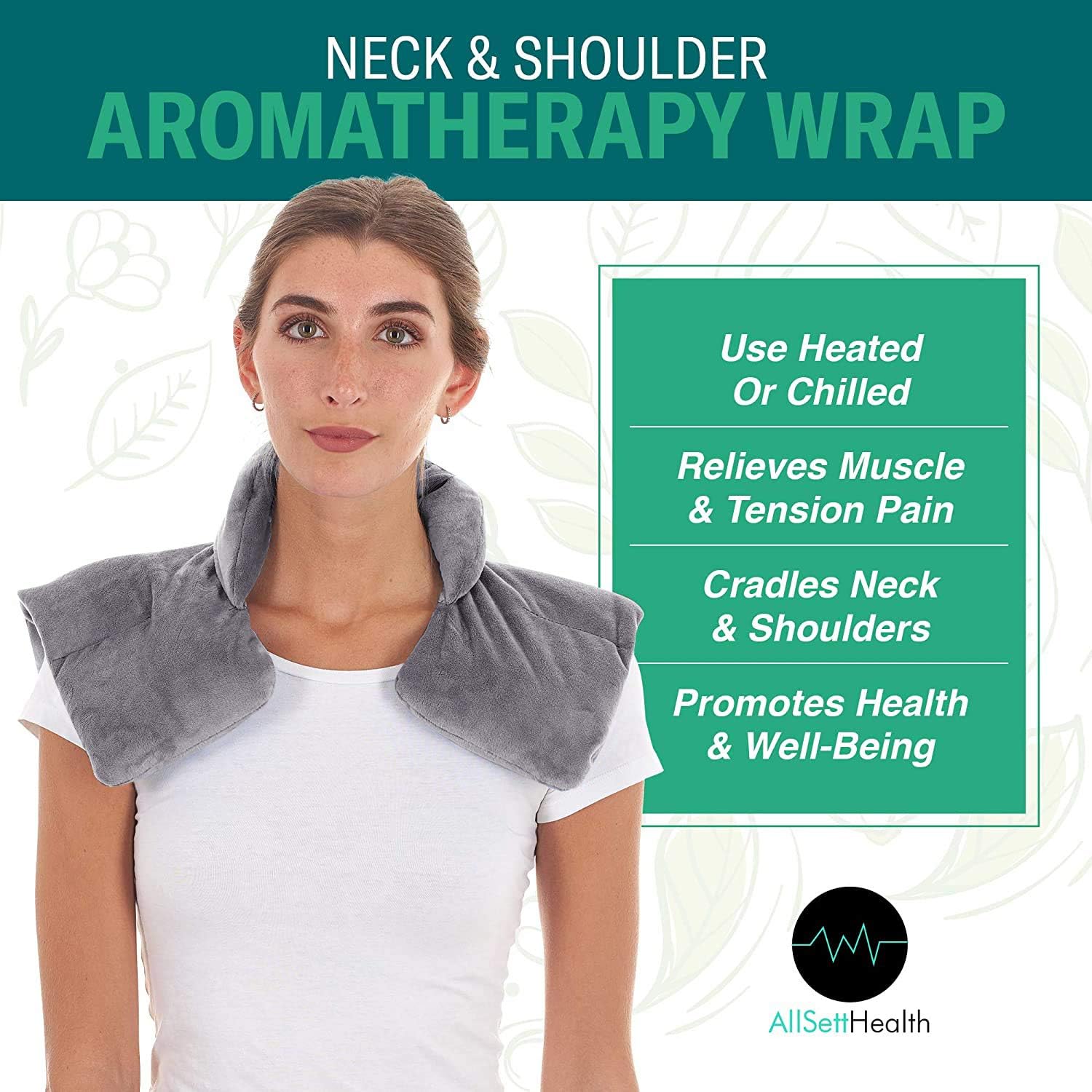 Microwavable Heating Pad for Neck and Shoulders - Weighted Hot & Cold Plush Wrap Pad, Deep Pressure Relief, Herbal Aromatherapy, Comfort Fit Design - 3lbs