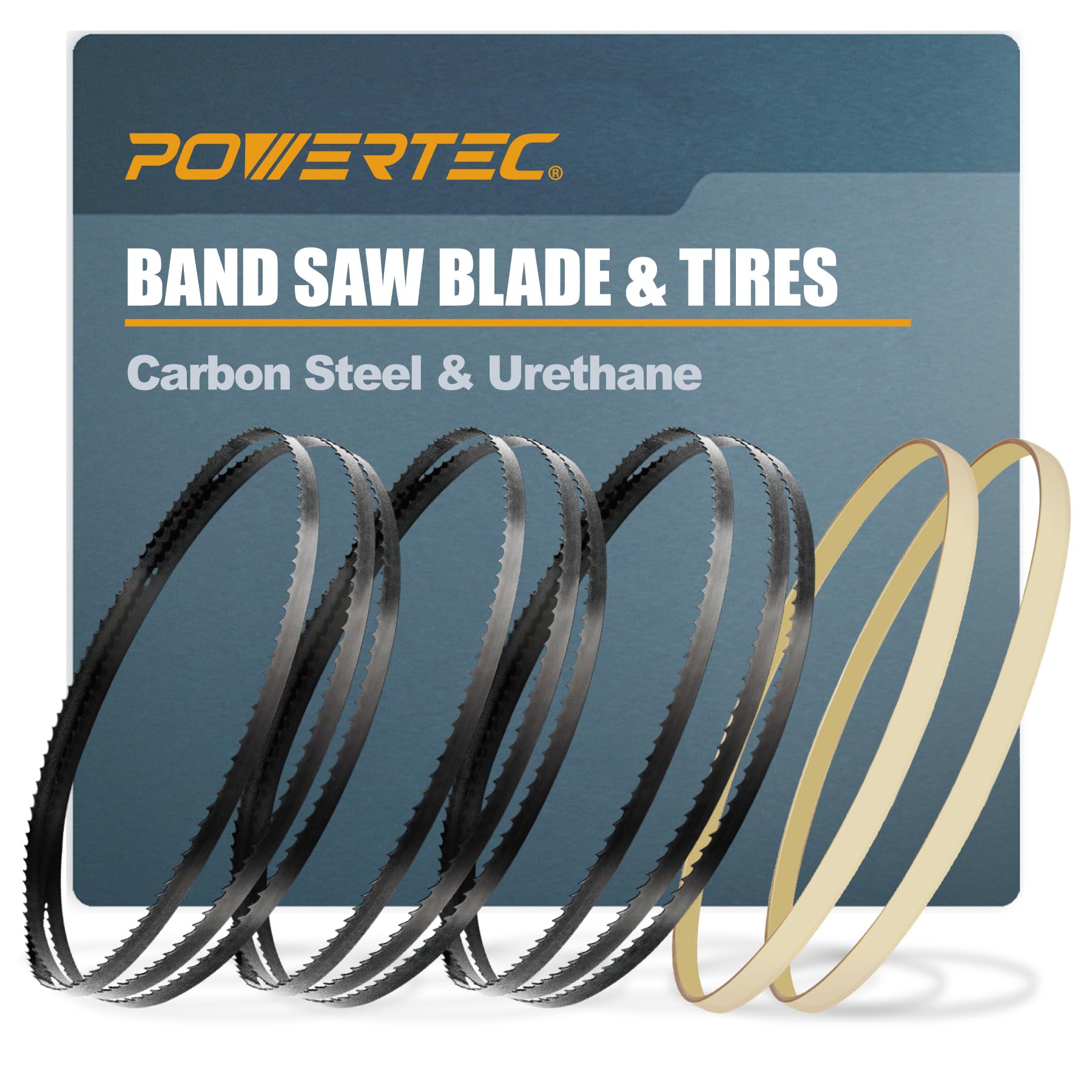 POWERTEC 59-1/2 Inch Bandsaw Blades Assortment w/ 9 Inch Band Saw Tires, Band Saw Blades 3PK with 9" x 1/2" x 5/32" Bandsaw Tires 2PK, Band Saw