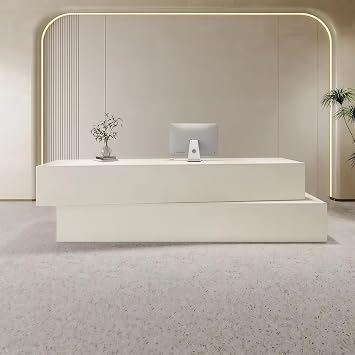 Fashion Wood Grain Reception Desk, Commercial Front Desk Reception Counter for Clothing Store, Beauty Salon, Bar Entertainment Center, Dental Clinics, Fitness Centers Beige