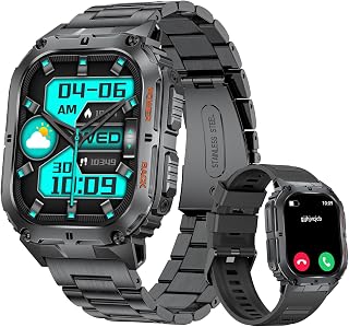 Smart Watch for Men with Bluetooth Call Message Reminder, 1.95 inch AMOLED Screen, 360mAh, IP67 Waterproof Fitness Tracker Healthy Monitor Military Smart Watch for Android iOS,Black…
