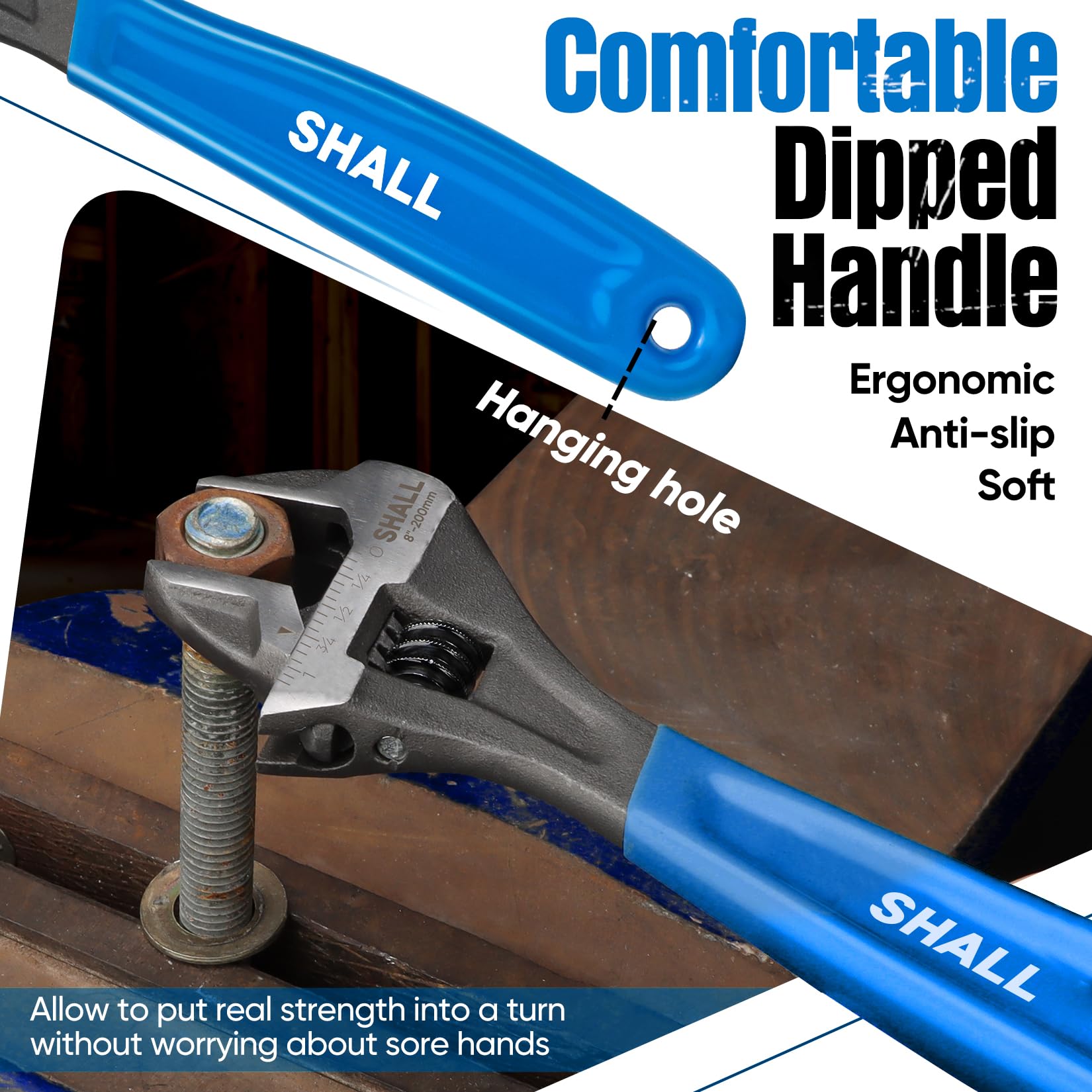 SHALL 8 Inch Adjustable Wrench - Cr-V Steel -6 SHALL 8 Inch Adjustable Wrench - Cr-V Steel -6
