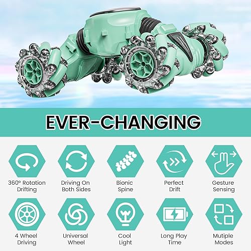 Miniatura 2 de Tecnock Coche de control remoto para niños y niñas, 2.4 GHz 4WD con detección de gestos RC Stunt Car Toys  360 giratorio doble cara controlado a