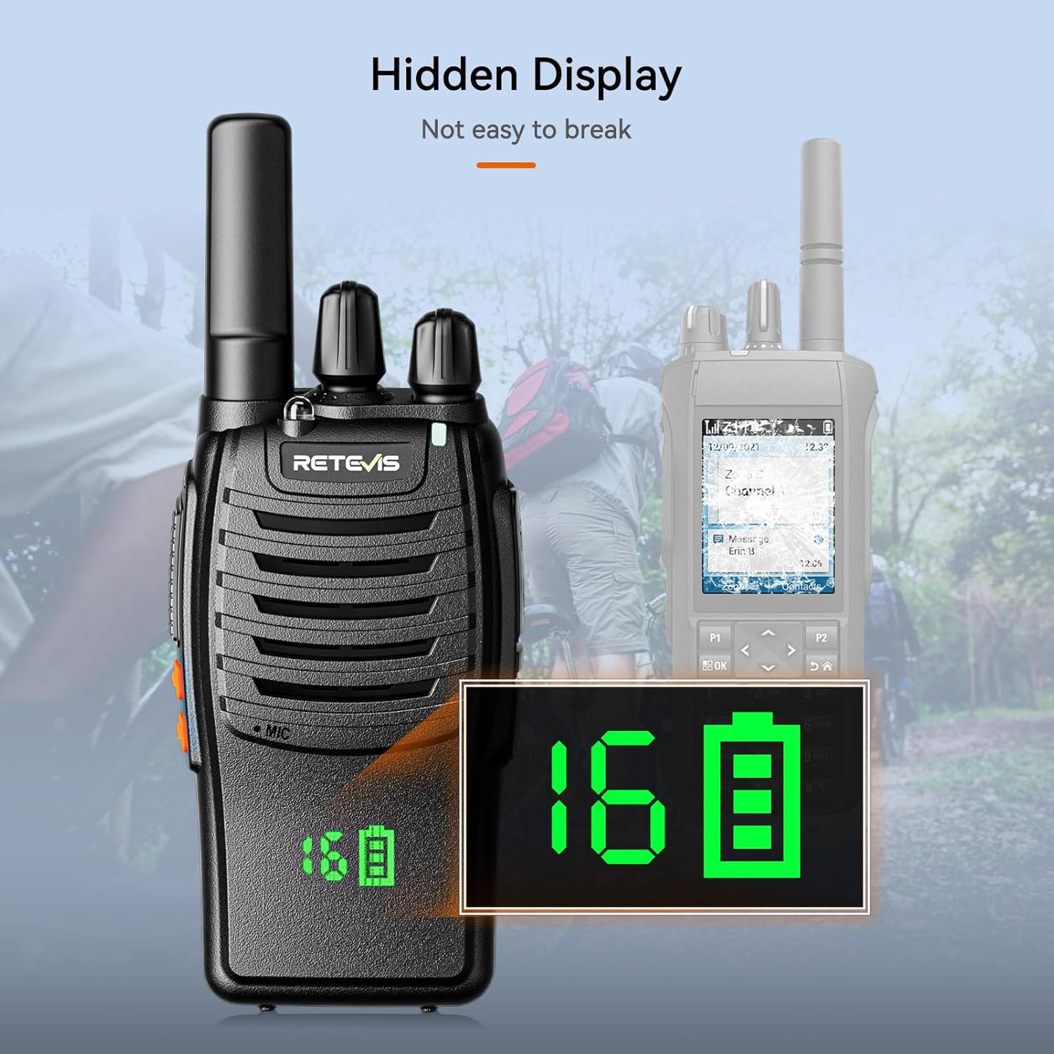 Retevis H-777H Walkie Talkies(1Pack) Bundle with Radio Mic(1Pack) Long Range,2 Way Radios,Shatterproof Hidden Display,Type-C Charging,VOX,SOS Alarm,Flashlight,License-Free, Handheld Two Way Radio