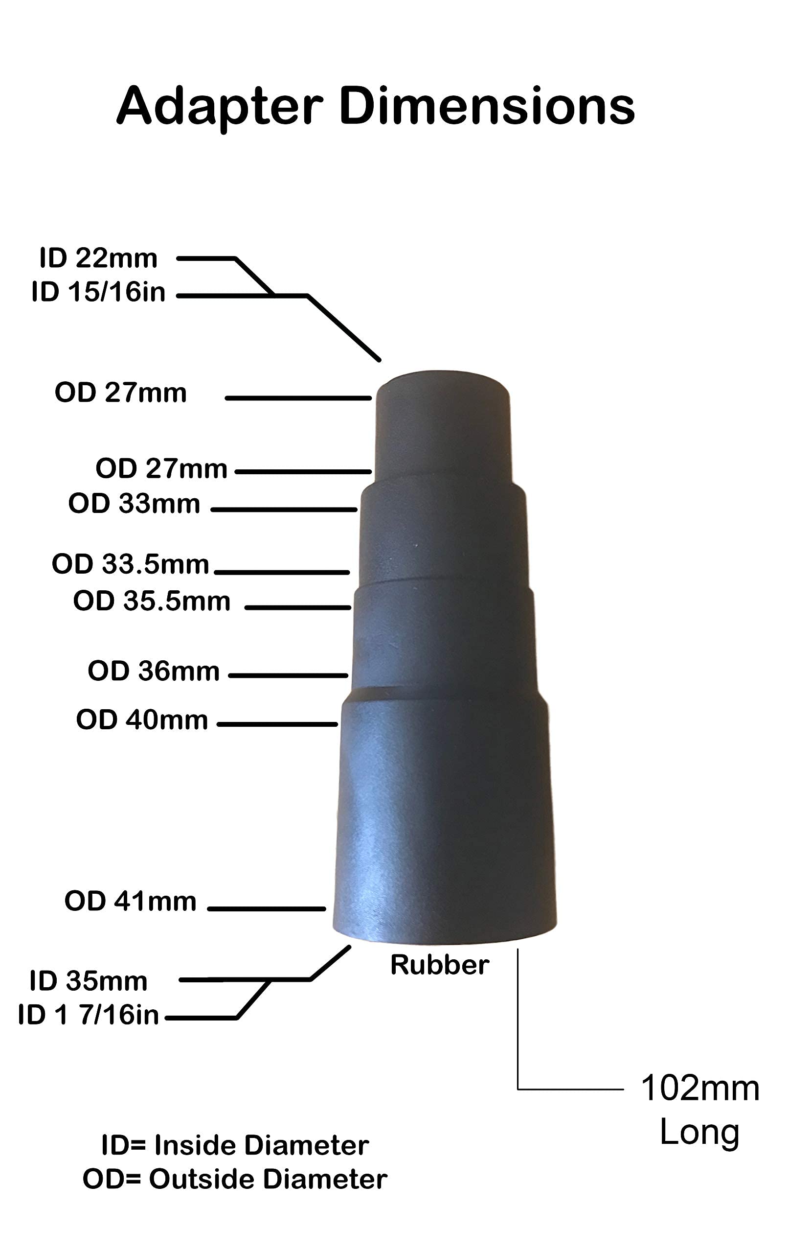 Reductor de cono de recogida de polvo de 4 a 2 1/2 pulgadas más 5 adaptadores de manguera de vacío para 1 1/16 a 1 3/4 pulgadas, incluye 2 adaptadores de aspiradora de 2 1/2 a 1 1/4 y 2 1/2 a 1 1/2