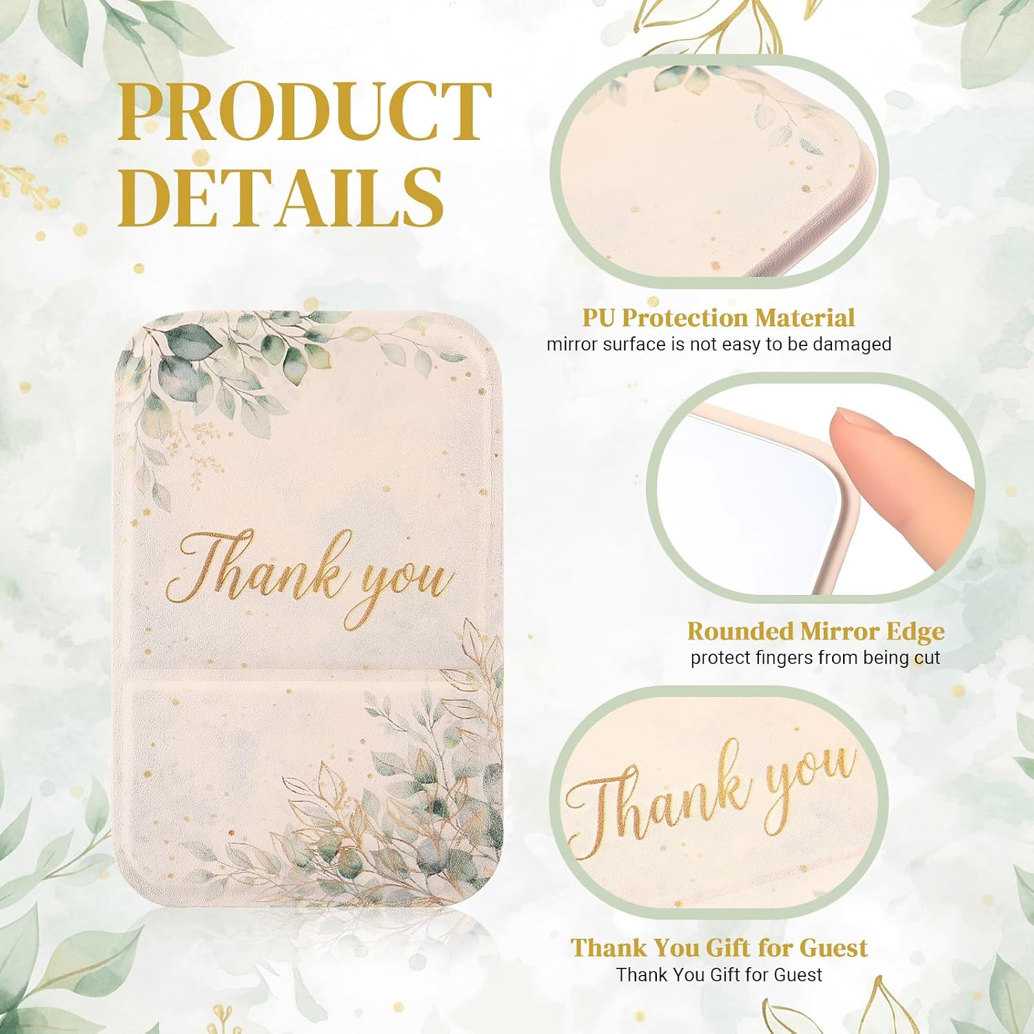RattanView 30 Sets Thank You Baby Shower Favors Bulk Pocket Compact Mirror Gifts Thank You Tags Organza Gift Bags for Guests Bridal Shower Wedding Party