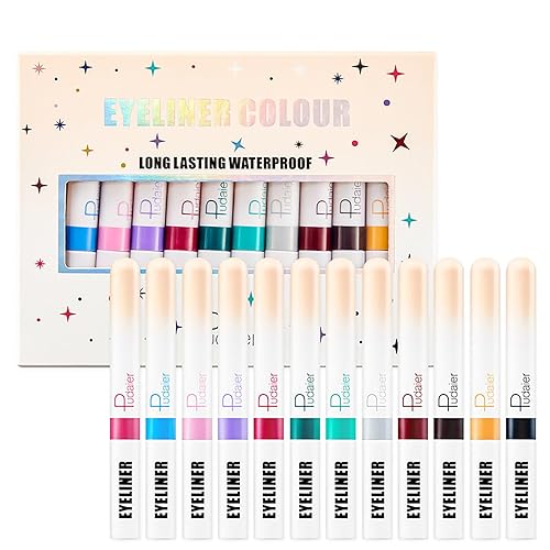 EnMart Juego de delineadores de ojos de color líquido mate de 12 colores, delineadores de ojos de gel, lápiz delineador de ojos arcoíris, sombra de