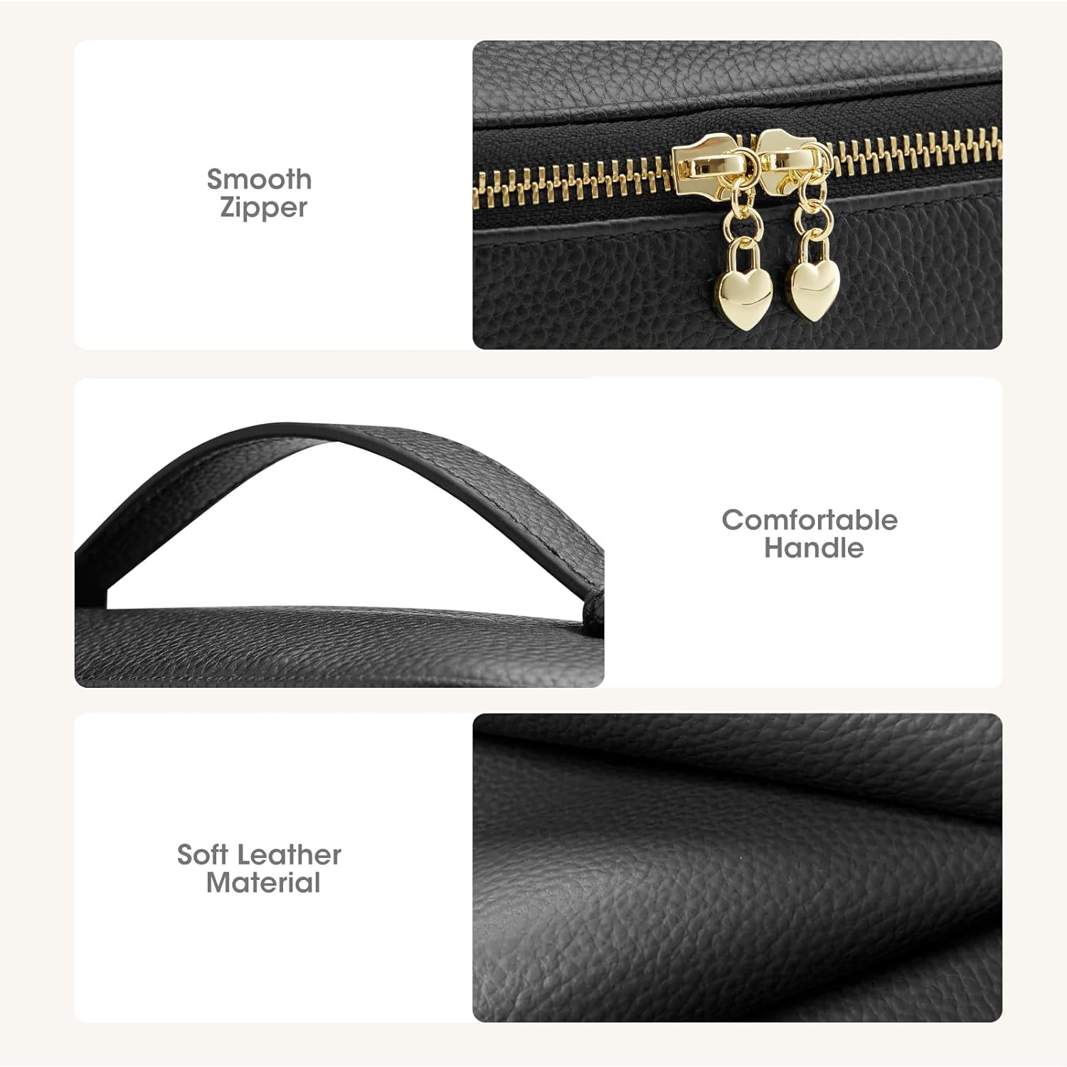 Kattee Makeup Bag for Women, Leather Cosmetic Bag, Working Makeup Bags for Ladies with Handles, Portable Travel Toiletry Bag,Black - Image 6