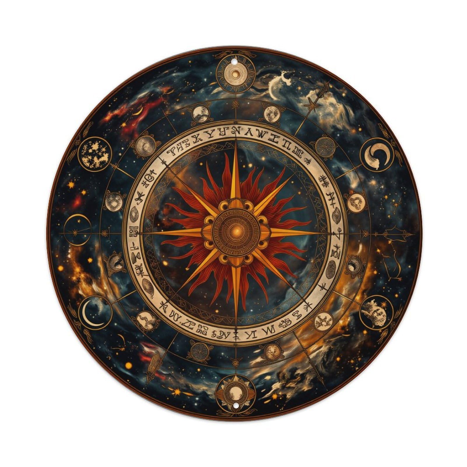 Celestial Compass Zodiac Stars Pattern Round Tin Sign Retro Metal Sign for Cafe Bar Pub Home Game Room Gym Club Wall Decoration Vintage Metal Poster 8x8 Inch