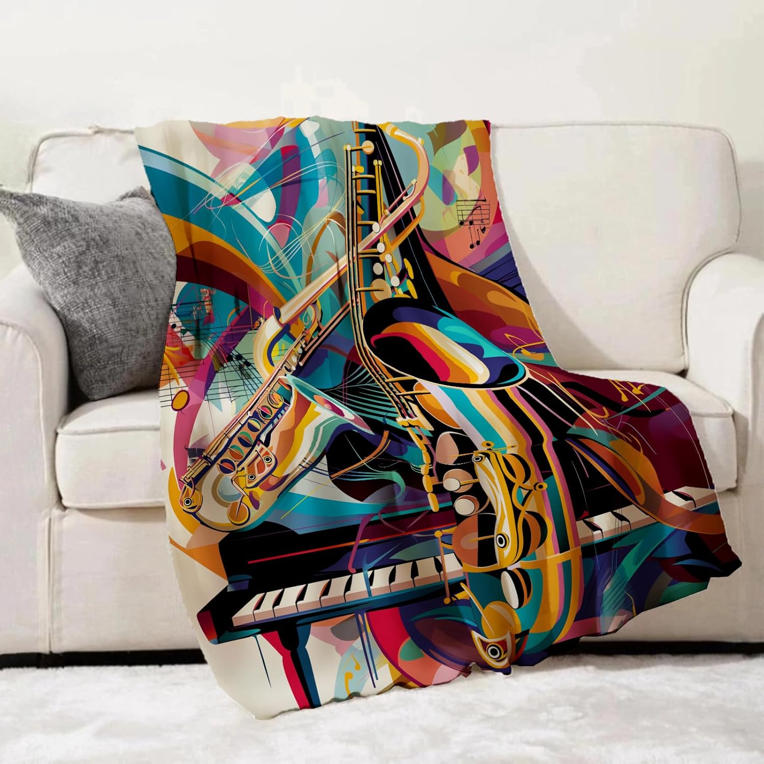 Jazz Music Blanket Gifts for Music Lovers Adults and Kids Musical Throw Blankets for Bed Room Couch Soft Lightweight Warm Cozy Throws Decor 60x80in