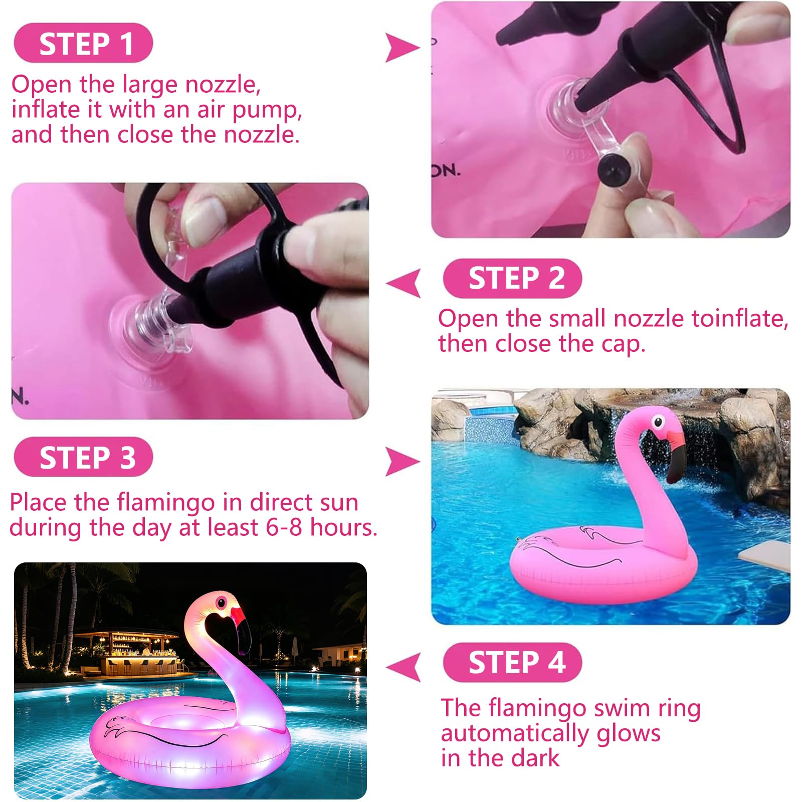 Flotador Flamenco NMM Con Luces LED Solar Y Mando – 106x106x100 Cm, Gigante Para Adultos