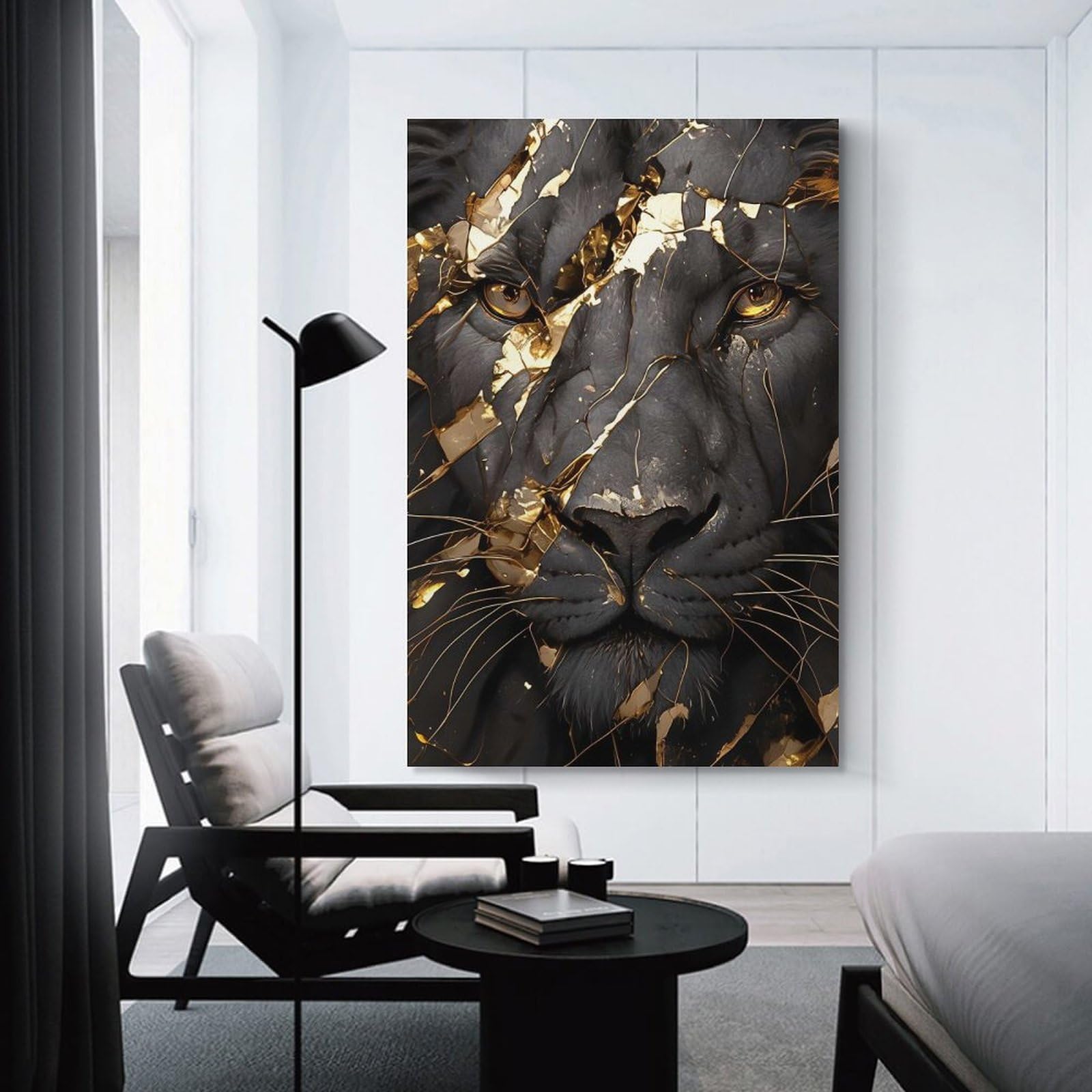 Junmoney Unframe-Style-12-2 Wall Picture Print Golden Lion Portrait(2), 12X18inch(30X45cm), For Wall Displays, Bedrooms Or Room Updates, Wall Decor Suited To Curated Displays