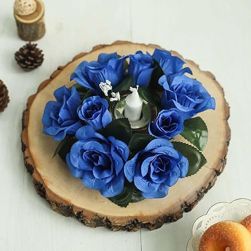 Miniatura 6 de Efavormart - Juego de 4 anillos de vela de seda artificial con diseño floral, para fiestas, eventos, bodas, centros de mesa, color azul rey