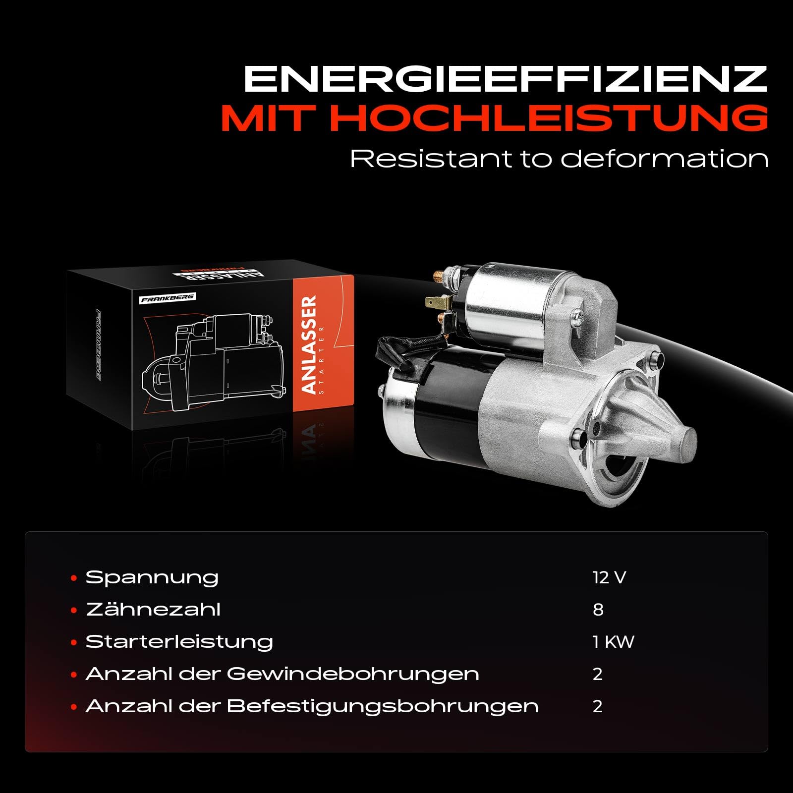 Frankberg Motore di avviamento Auto 1 KW/12 V/8 denti Compatibile con Matiz M200 M250 Spark M300 Wagon R+ Compatto MA Matiz M100 M150 Replace# 32525