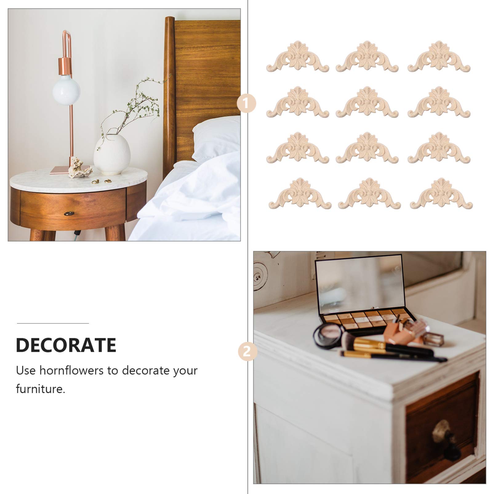 12 Pezzi Decorazioni Legno Intagliato Floreale - Applicazione Angoli Per Mobili E Porte - Foto 4