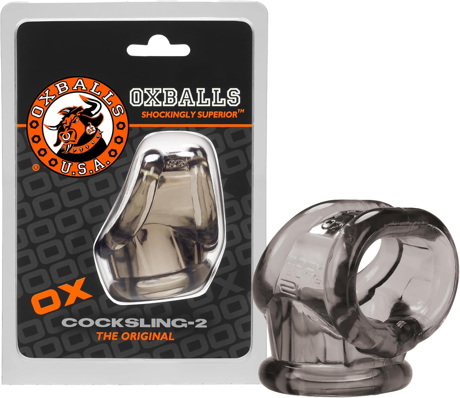 Oxballs Original COCKSLING-2 - Intense FLEXtpr Cockring Ball Stretcher Sling - Squishy Stretchy Grip that Enhances Your Package and Nuts for a Massive Throbbing Bulge, Ergonomic Fit for Men - Clear
