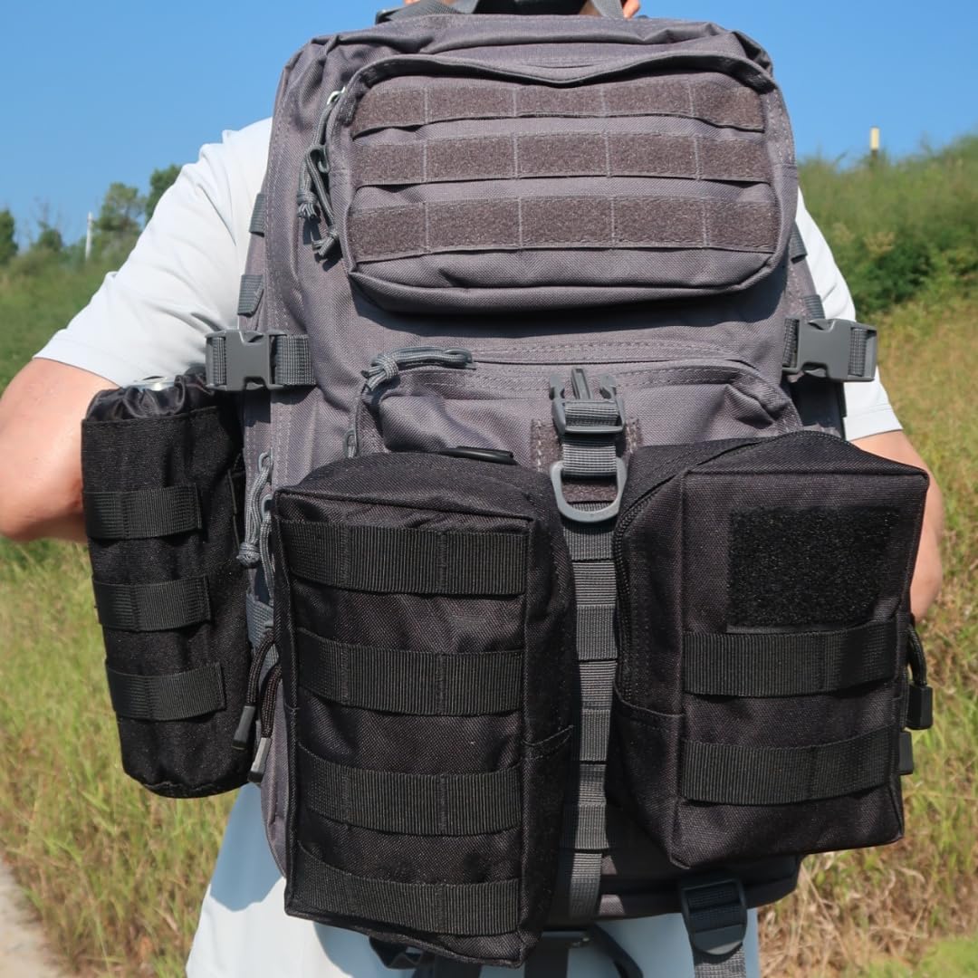 Molle Bag Lot de 3 sacs banane tactiques avec 12 accessoires multifonctionnels Sac banane compact Sac banane EDC pour le camping cyclisme entraînement