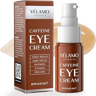 VELAMO ADVANCED Caffeine Eye Cream for Dark Circles, Puffiness & Under Eye Bags – Energizing & Depuffing Under Eye Cream to Smooth Wrinkles & Fine Lines – Dermatologist Tested 0.5 OZ/15g