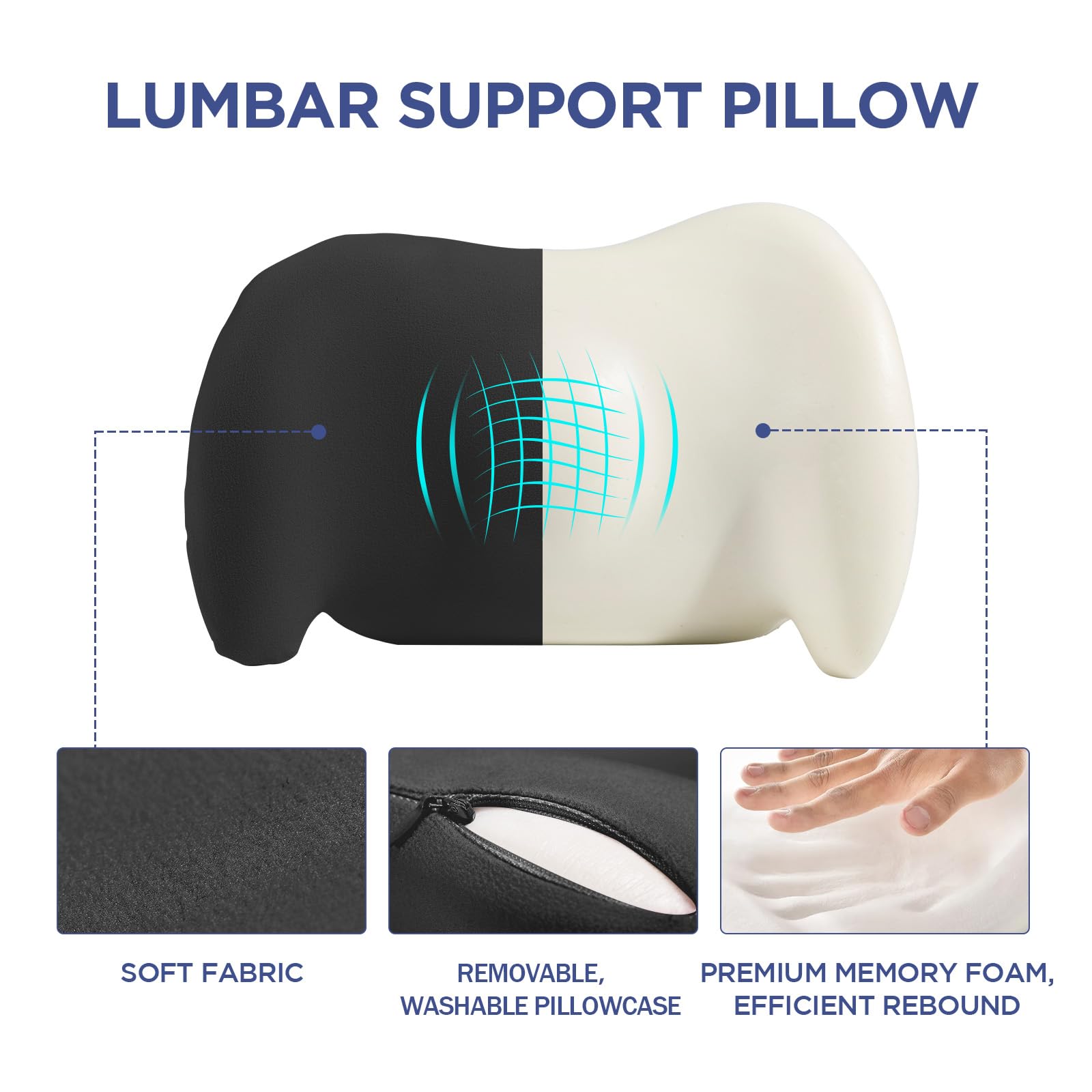 Almohada de apoyo lumbar para silla de oficina, almohada lumbar de automóvil, alivio del dolor de espalda baja de la espalda, cojín de espuma viscoelástica con correas ajustables, almohada ergonómica 7