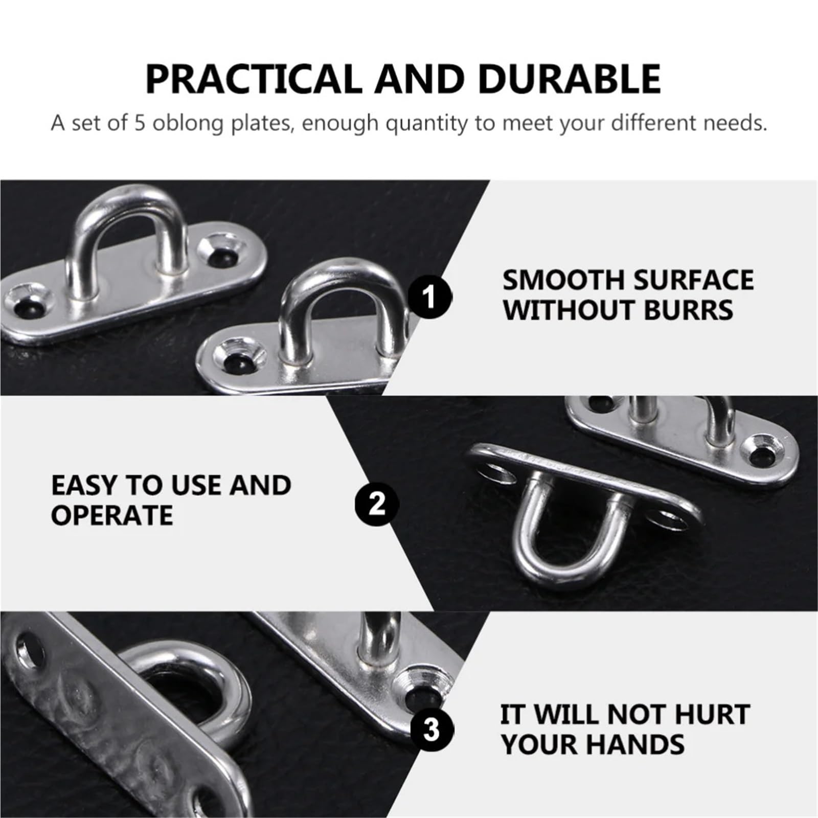 Platine Oeil Inox 1/3/5 pièces Crochet Oeil Plaque Oblong Robuste En Acier Inoxydable Support Mural U Bateau Plafond Cintre Anneau Garage Hamac Pontet Inox(3pcs 304-M8)
