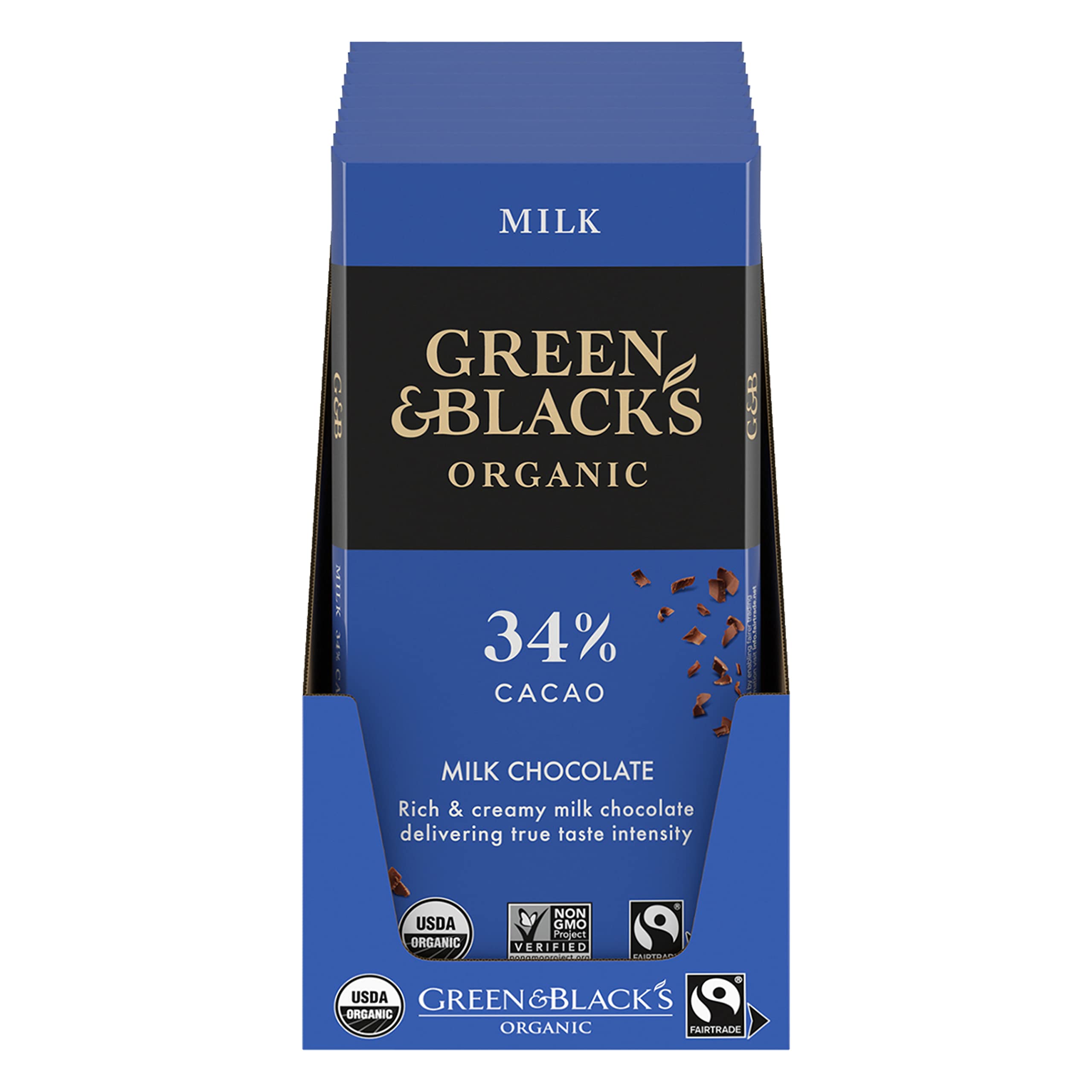 Green & Black's Organic Milk Chocolate Bar, 34% Cacao, 10 - 3.17 oz Bars