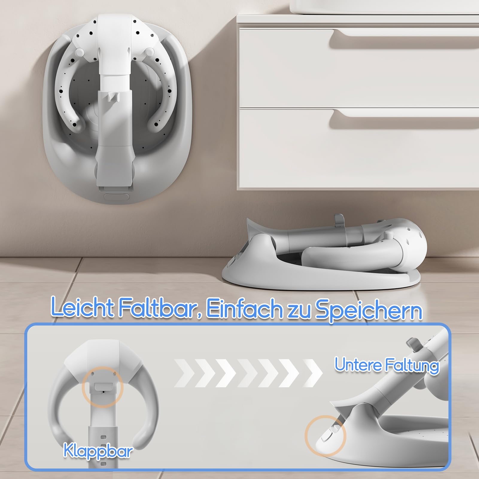 Support de Douche Bébé Debout- Support pour Bébé Douche,Support Anti Pincement, Petits Réglable avec Base Antidérapante et Poignée de Sécurité pour Enfants de 6 à 36 Mois