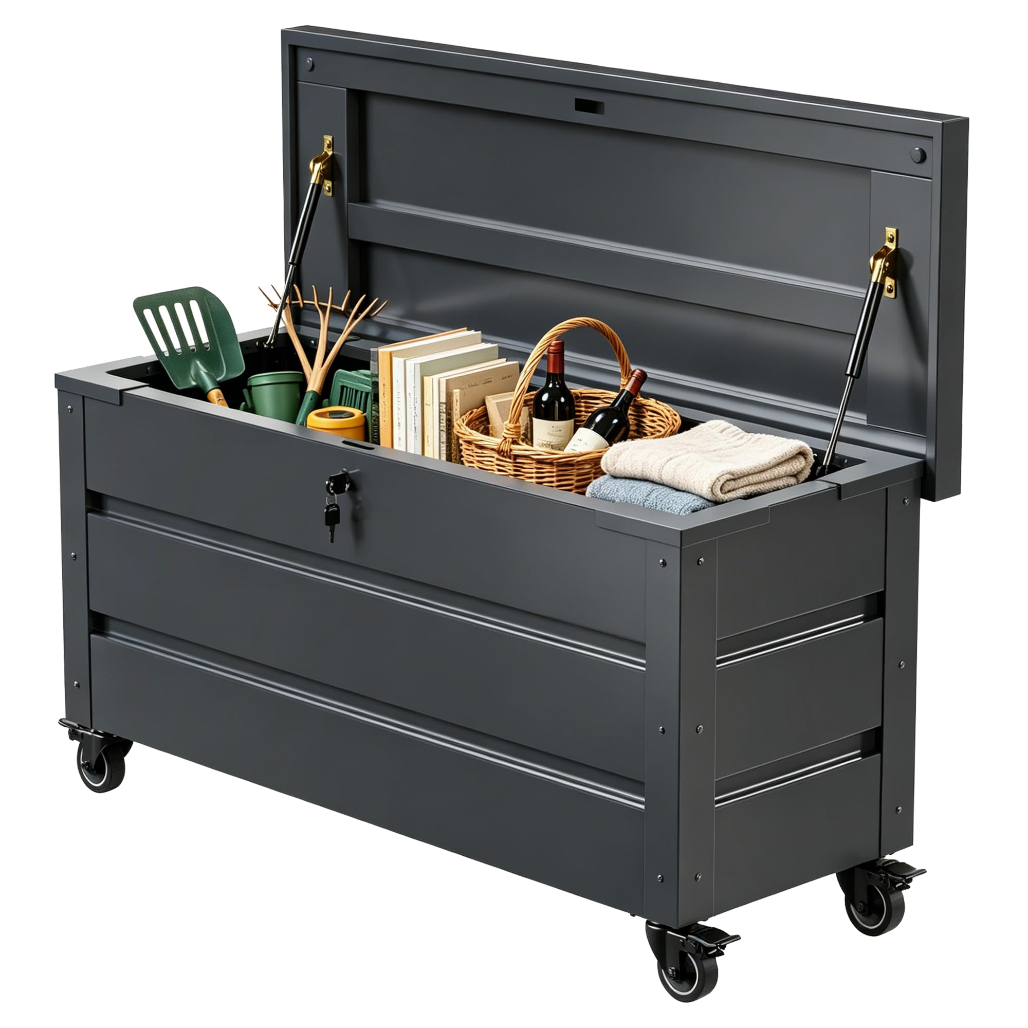 Gartenbox aus Metall mit Rädern und Schlössern 656L | Outdoor Kissenbox für den Garten mit Rostfeste Beschichtung | Outdoor Aufbewahrungsbox/Auflagenbox wasserdicht für Kissen - 158x63x66cm