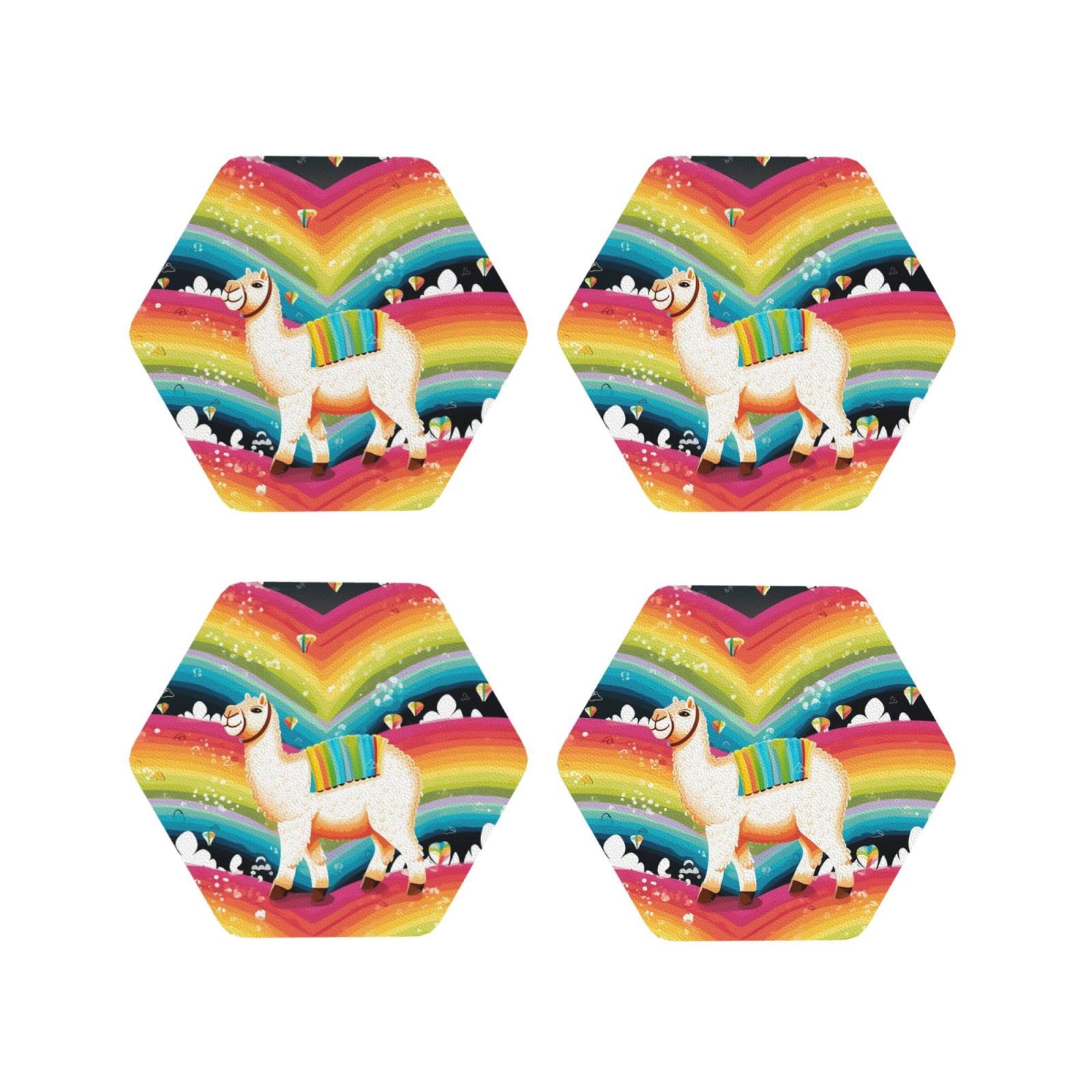 4pcs Drink Coasters for Tabletop Protection, 4" Leather Coasters for Drinks, Camel and Rainbow Cup Coasters for Coffee Table Decor, Non-Slip Drinking Cup Mat for Hot Or Cold Drink