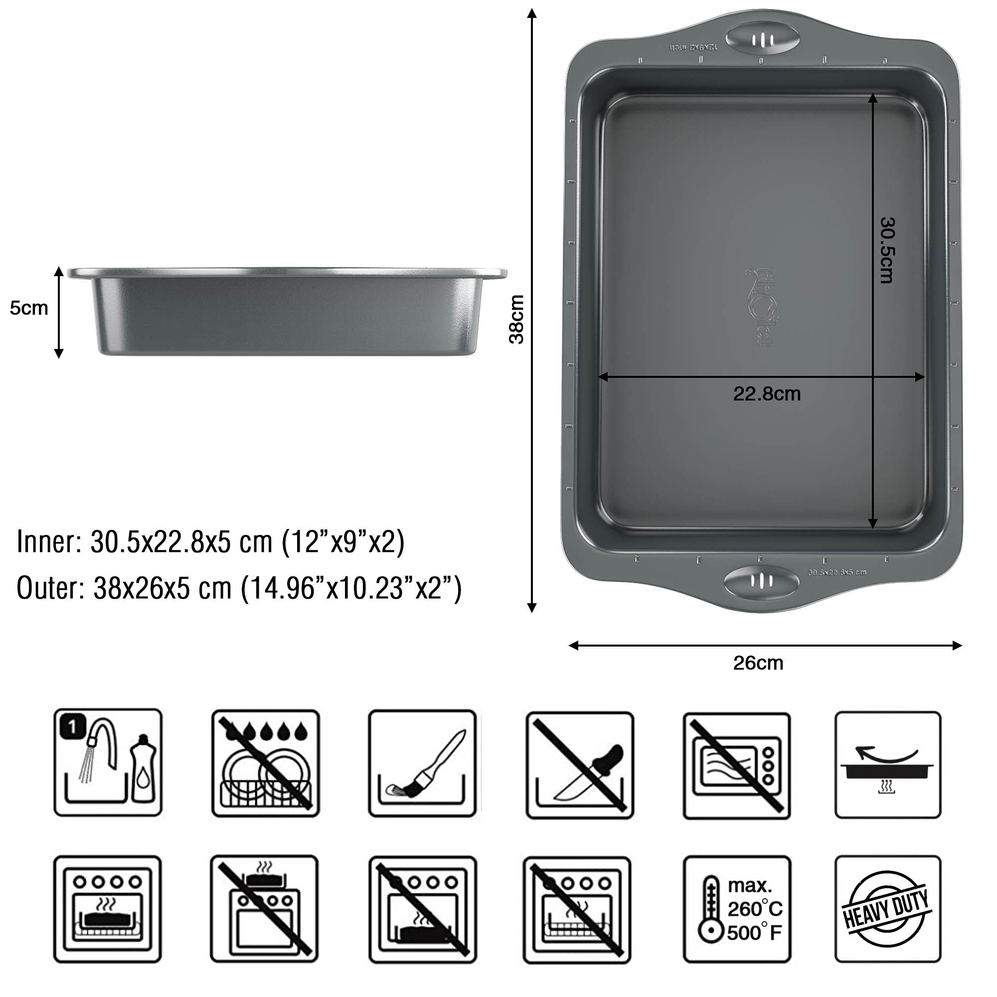 RHOLET Brownie Tin Oven Tray Set of 2-Deep Roasting Tin 12x9 Inch & Large Oven Tray 13x9 Inch Fridge - Image 4