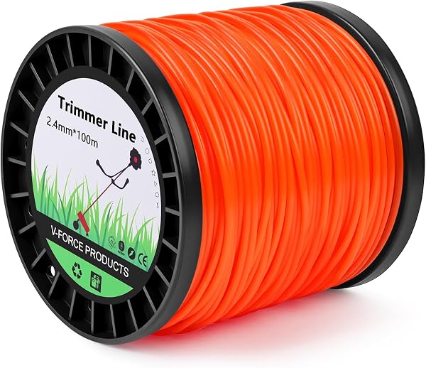Hilo Redondo de Nylon Universal para Desbrozadora y Cortacésped (2.4 mm x 100m), Hilo para Desbrozadora, Hilo de Nylon de Gran Resistencia, Hierba, Maleza, Vegetación y más, Naranja - 1